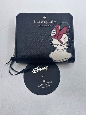 Kate Spade Disney x Wallet Womens Black Minnie Mouse Bifold Zip Card Case Small